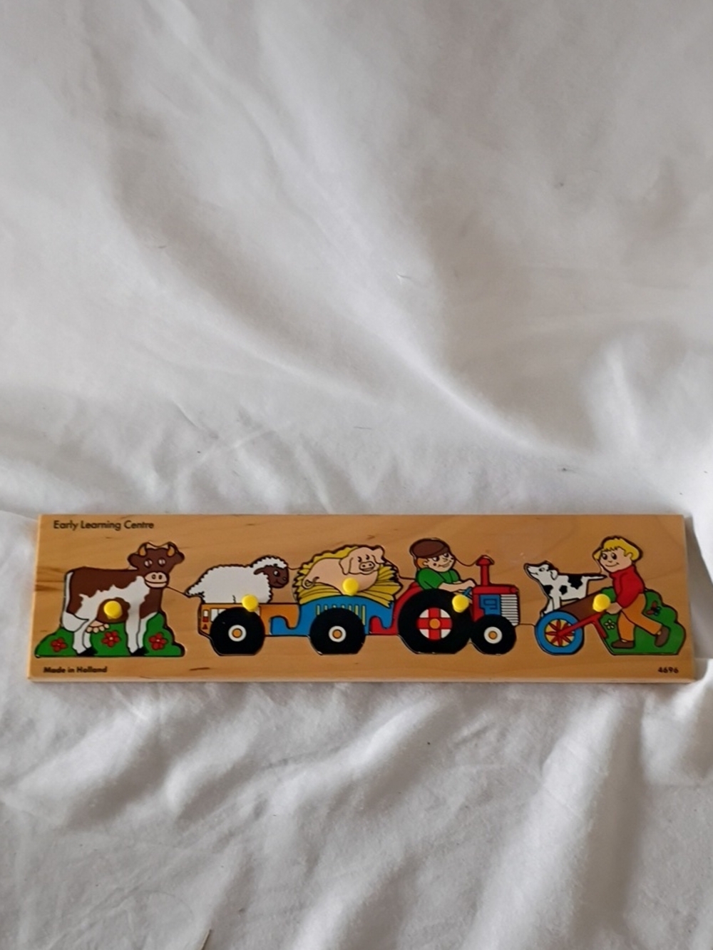 EUC Vintage Early Learning Centre Holland Farm Tractor Cow Wooden Peg Puzzle